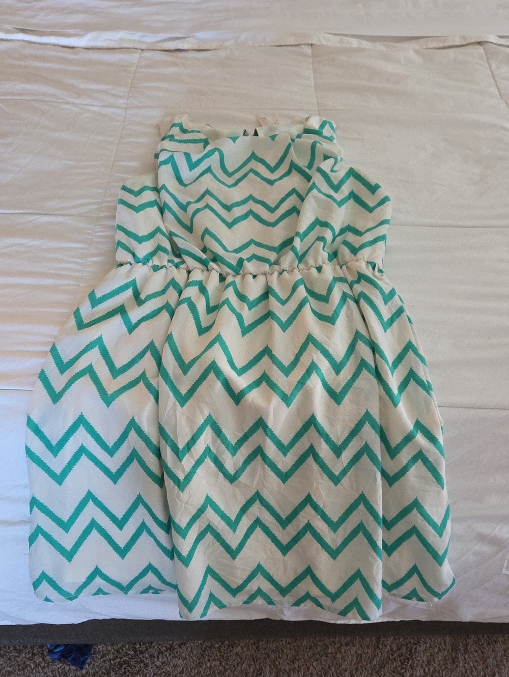 Pink Owl White and Mint Chevron Sleeveless Mini Dress